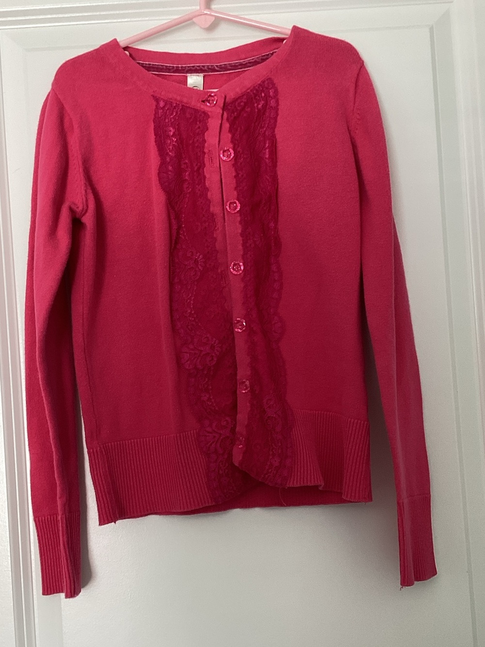 Cherokee Hot Pink Lace-Front Cardigan